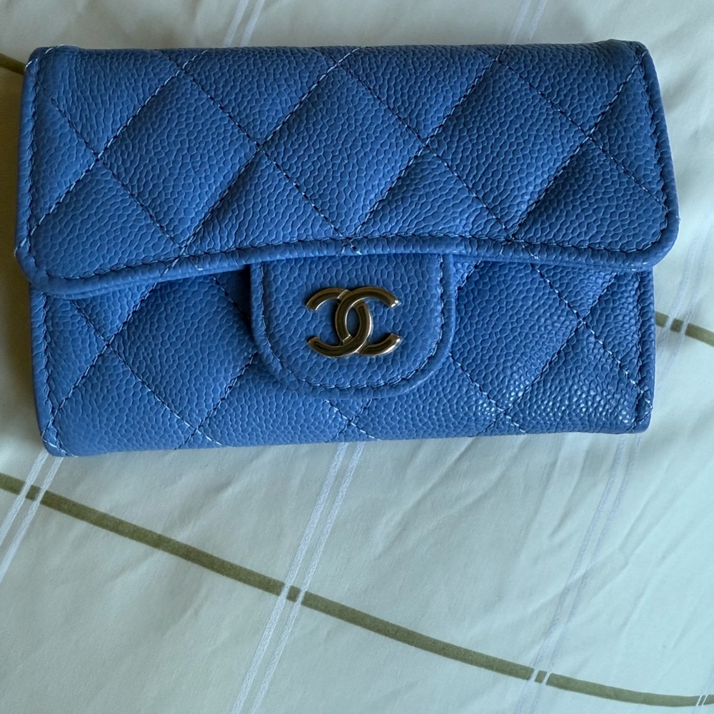 Chanel Light Blue Leather Card Holder